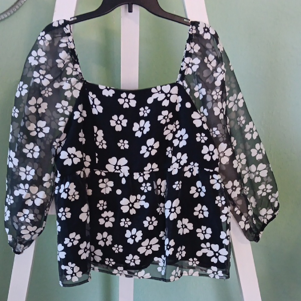 Cato Black and White Floral Blouse
